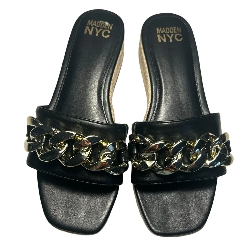 Madden NYC Wedge Silver Toned Chain Espadrille Slide Sandals Sz 9